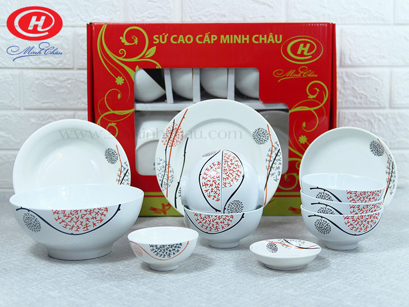 Bát Đĩa Minh Châu Vẽ Hoa Cam