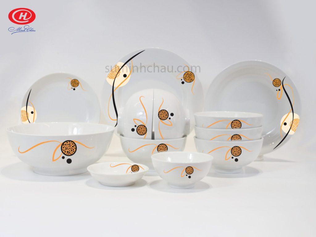 Bộ 12 Sản Phẩm Bộ Bát Đĩa Minh Châu Vẽ Hoa Cam