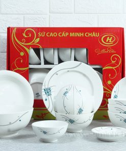 Bát Đĩa Minh Châu Vẽ Kẻ Xanh