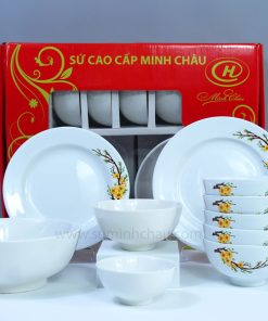 Bộ 10 Sản Phẩm Bát Đĩa Minh Châu Vẽ Hoa Mai Vàng