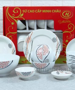 Bộ 12 Sản Phẩm Bát Đĩa Minh Châu Vẽ Hoa Cam