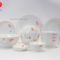 Bộ 12 Sản Phẩm Bát Đĩa Minh Châu Vẽ Hoa Sen