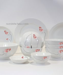 Bộ 12 Sản Phẩm Bát Đĩa Minh Châu Vẽ Hoa Sen