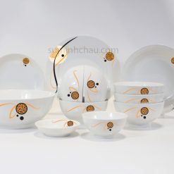 Bộ 12 Sản Phẩm Bộ Bát Đĩa Minh Châu Vẽ Hoa Cam