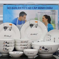 Bộ bát đĩa sứ minh châu vẽ mèo lovely