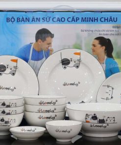 Bộ bát đĩa sứ minh châu vẽ mèo lovely