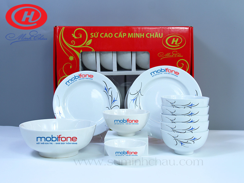 bộ bát đĩa Minh Châu in logo