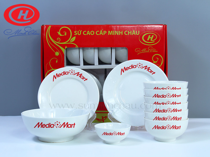 bộ bát đĩa Minh Châu in logo