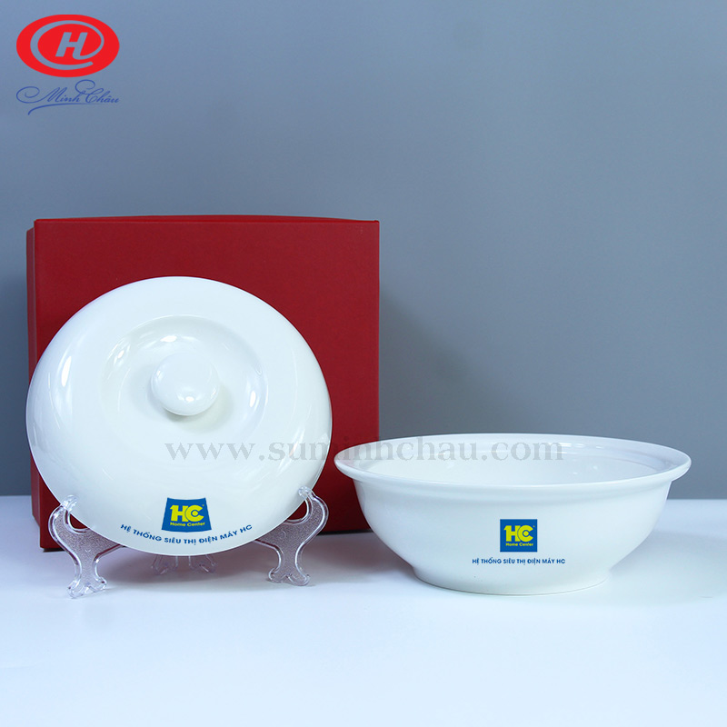 liễn cơm MInh Châu trắng in logo