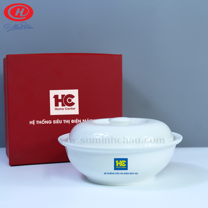 liễn cơm MInh Châu trắng in logo